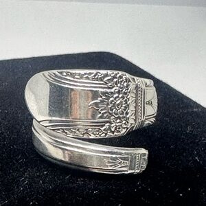 Artisan Silver Floral Women's Ring spoon ring vintage silver plated
